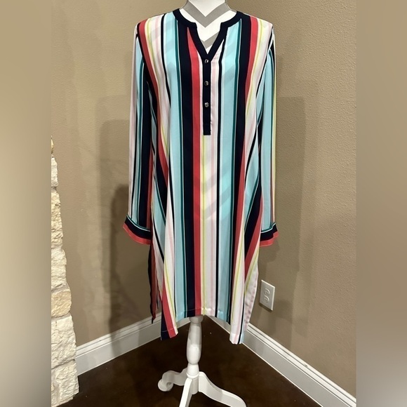 Rafaella women’s vertical striped dress with side slit. - Picture 1 of 7
